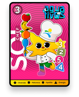 Imagem de uma carta com o personagem Sol vestido de chef de cozinha, dos Aguativos.