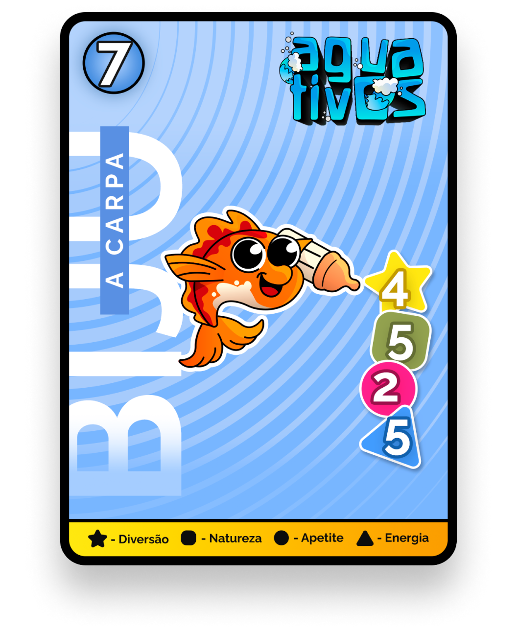 Imagem de uma carta com a personagem Biju, dos Aguativos.