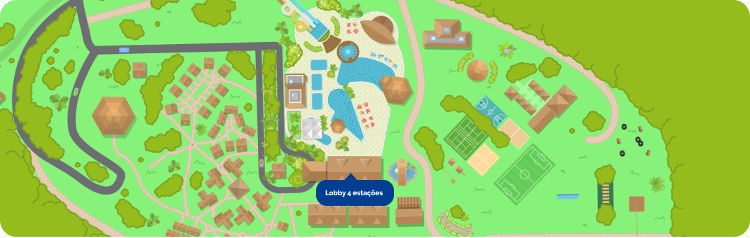 Imagem do mapa do Aguativa Golfe Resort, destacando espaços para atrações noturnas.