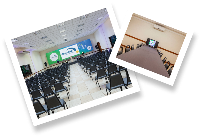 Imagens do espaço de eventos, uma das experiências oferecidas pelo Aguativa Golf Resort.