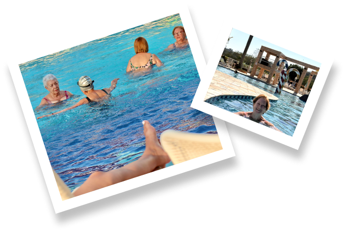 Imagens que mostram a experiência da aula de hidroginástica para a melhor idade no Aguativa Golf Resort.