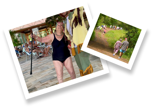 Imagens que mostram a experiência das atividades para a melhor idade no Aguativa Golf Resort.