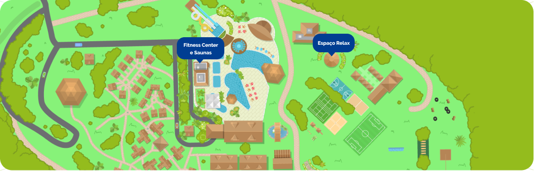 Imagem de mapa do Aguativa Golf Resort, destacando as atividades de relaxamento.